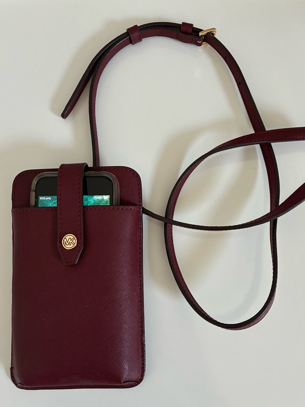 Michael Kors Burgundy Leather Crossbody Phone, Card and ID Case - Excellent